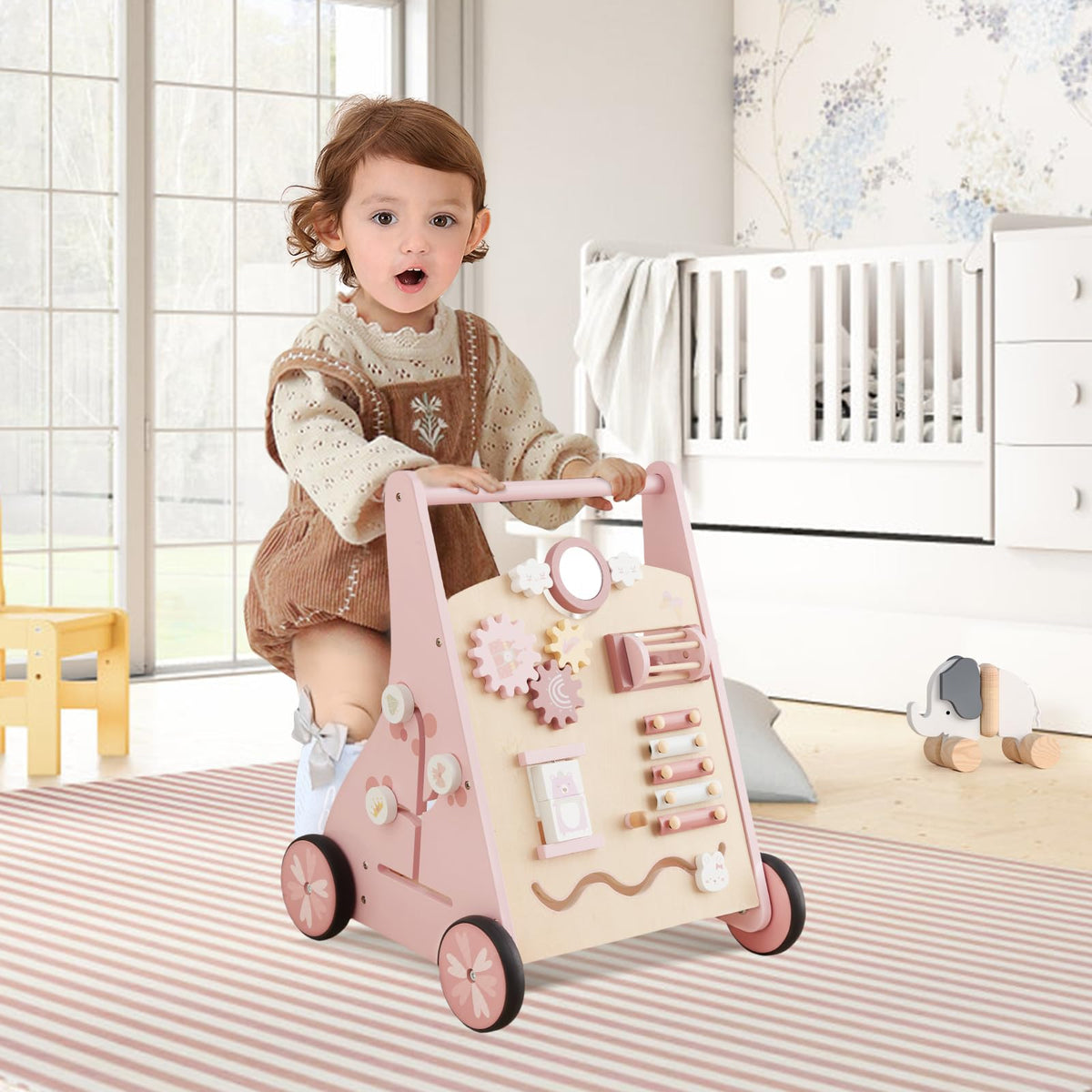 Beright pink walker ships gift-ready for growing movers.