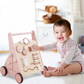 Beright pink walker uses non-slip bands for controlled braking.