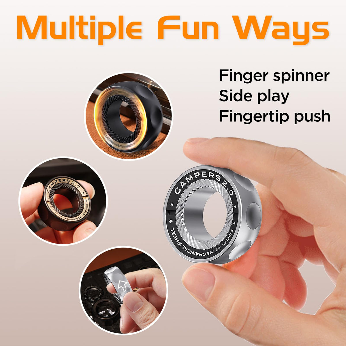 Berotok stainless steel fidget ring texture closeup with brushed surface