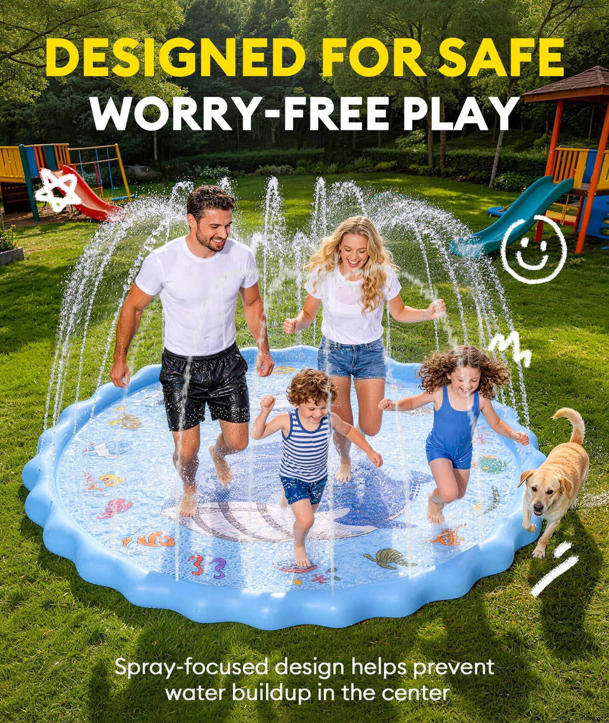Children aged 3 to 12 using the BerrysParadise splash pad.
