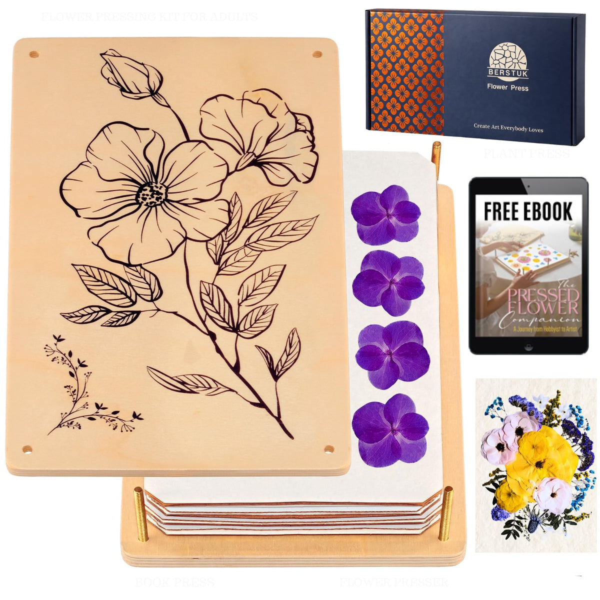 Berstuk Flower Press large wooden boards for preserving blooms and leaves