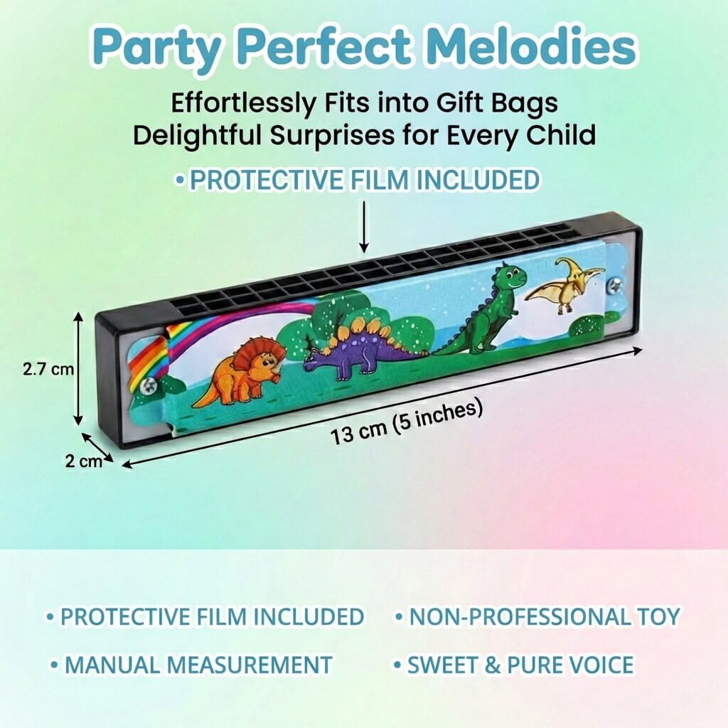 Bertork harmonicas featuring dinosaur patterns, easy to hold for small hands.