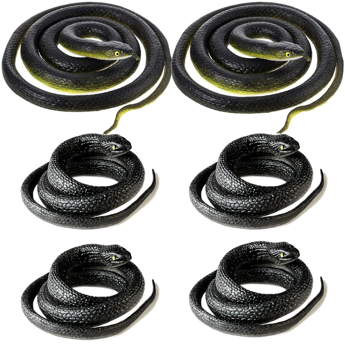 Beselley 49-inch large black rubber snake for lifelike garden deterrence and decor.
