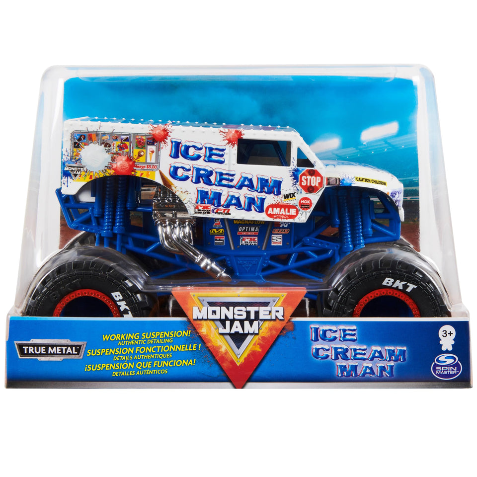 Beseloa Monster Jam 1:24 ice cream man truck side view highlighting detailed graphics and build