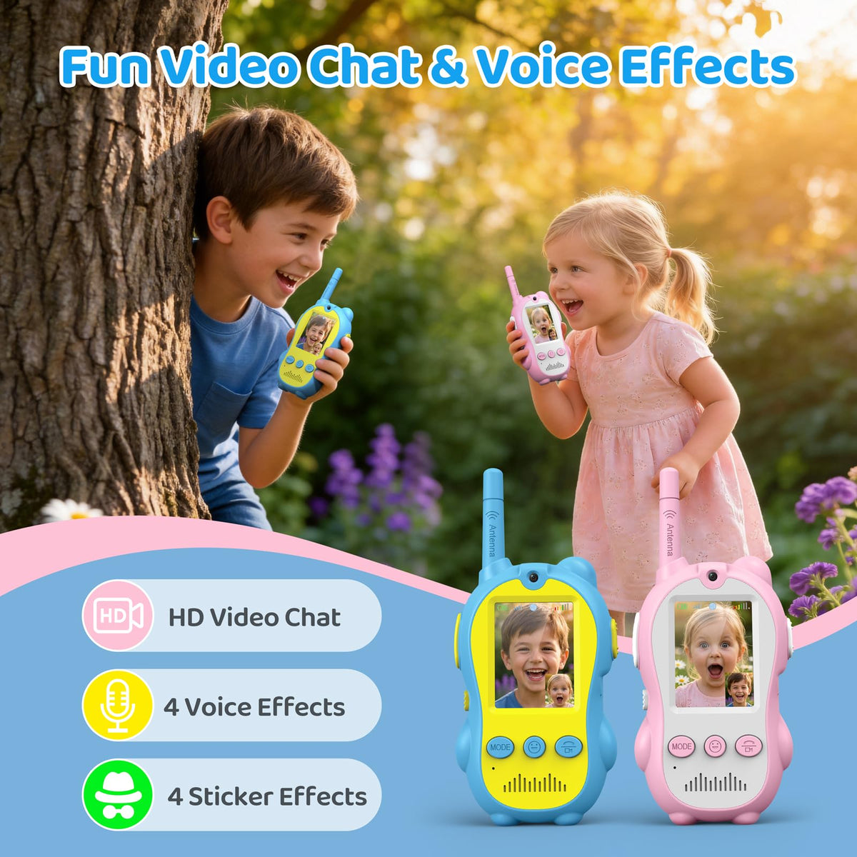 Beslike video walkie talkies for kids in hand, easy-to-use design.