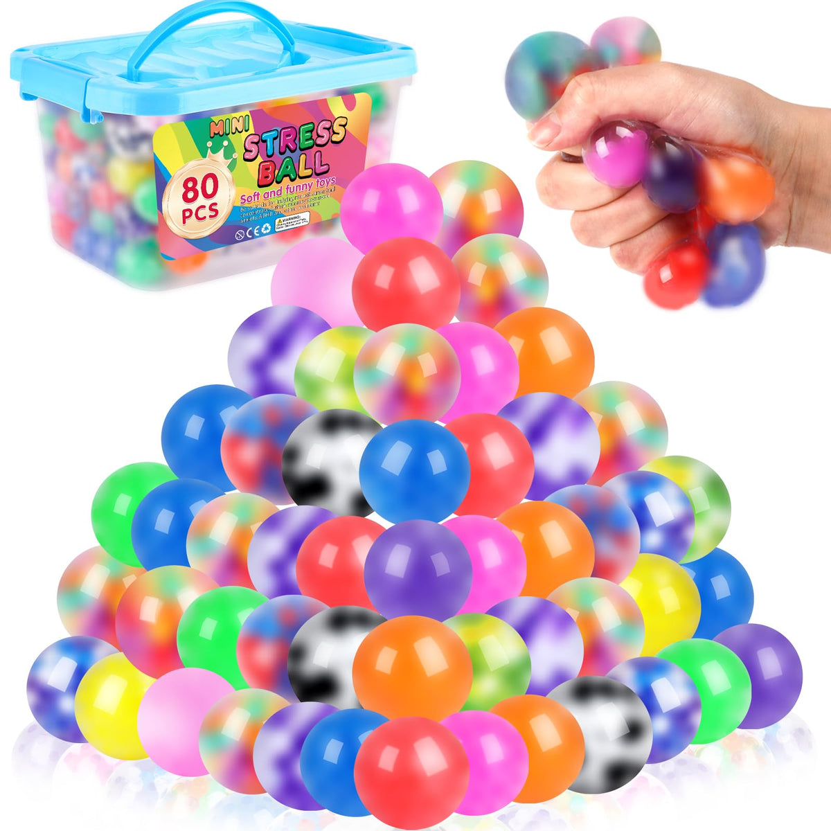 BESNEL 80-pack stress balls in vibrant colors for a satisfying squeeze.