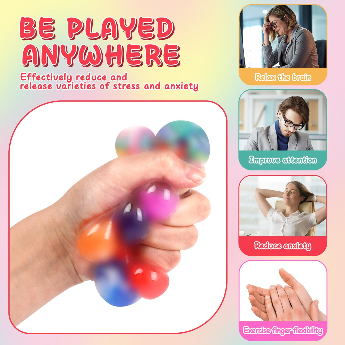 BESNEL stress ball in action showing squeezing for focus and calm