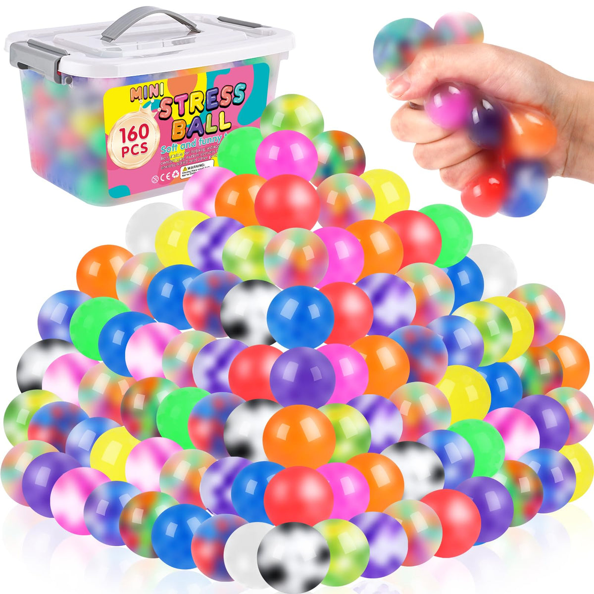 BESNEL 160-pack stress balls in bright colors for mood-boosting fidgeting