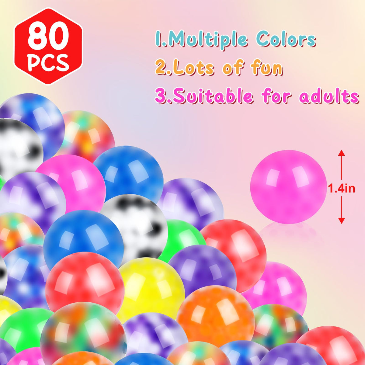 BESNEL stress balls palm-size 1.4 inches fit easily in hands and pockets.