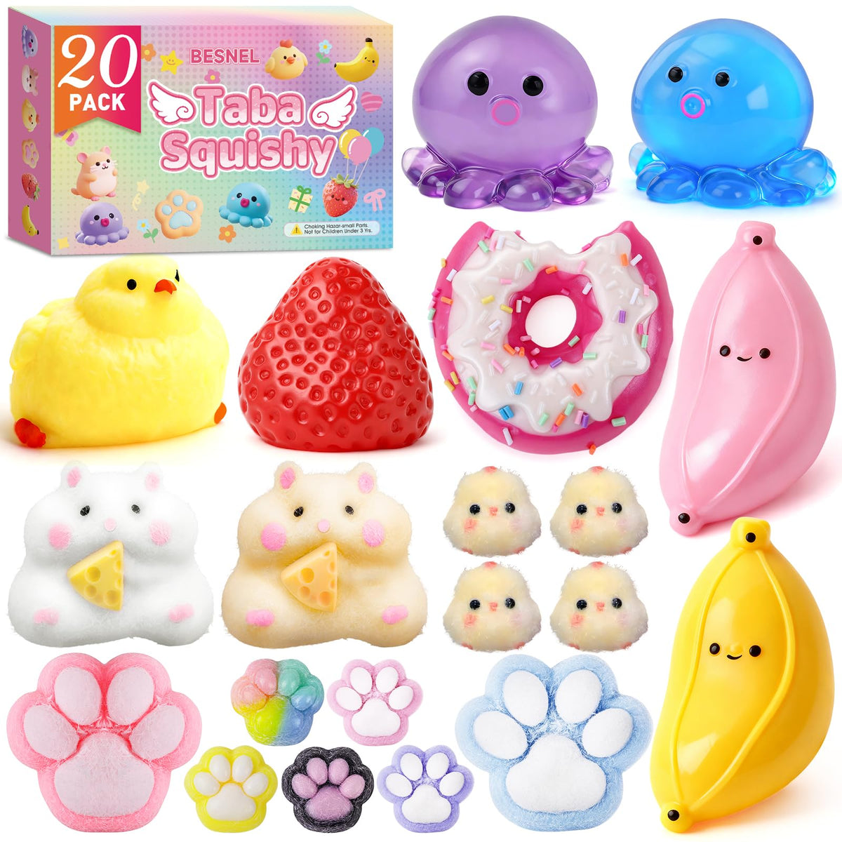 BESNEL Taba Squishy Pack Donut Squishy for sensory play and stress relief.