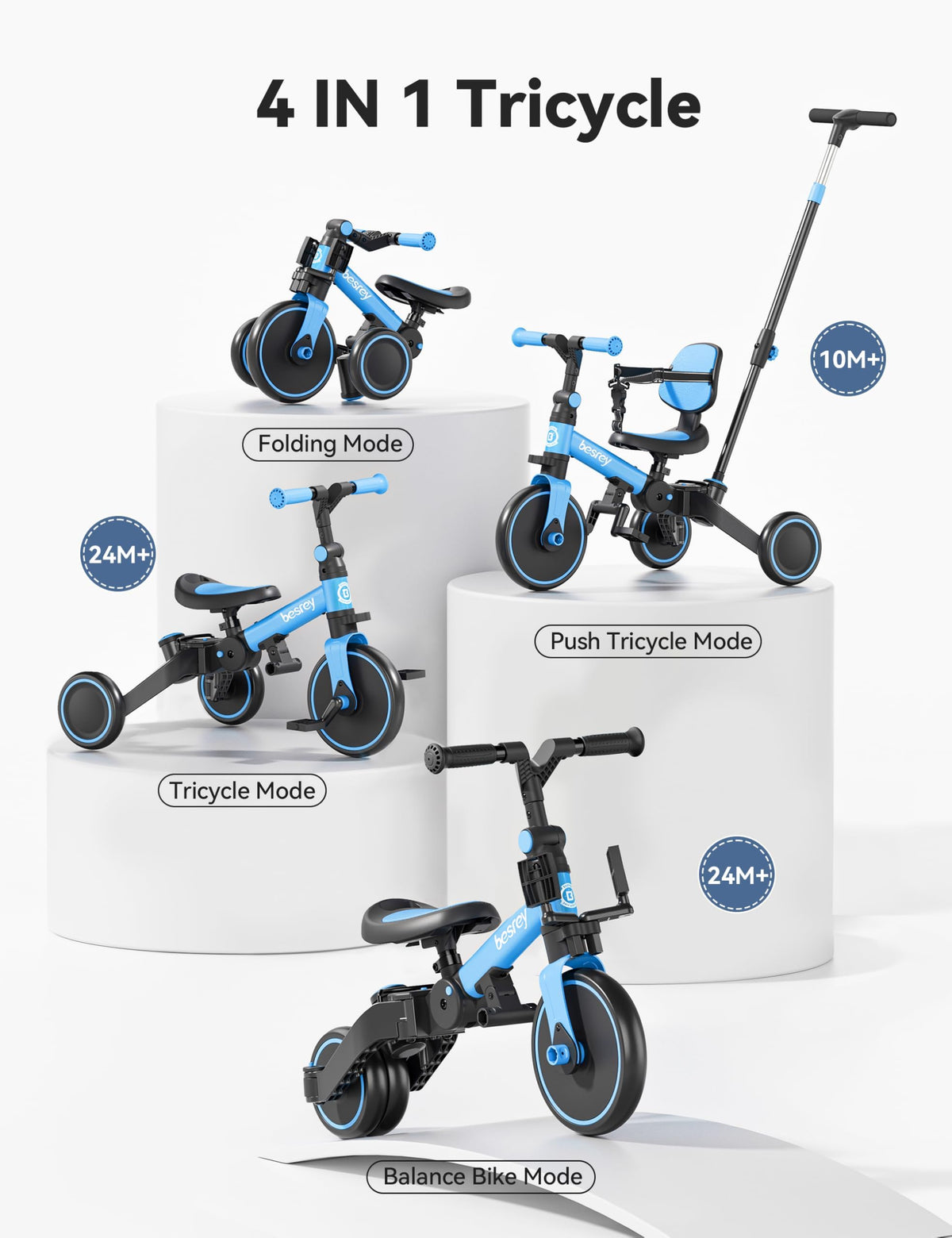 Besrey 4-in-1 blue backrest enhances comfort for rides.
