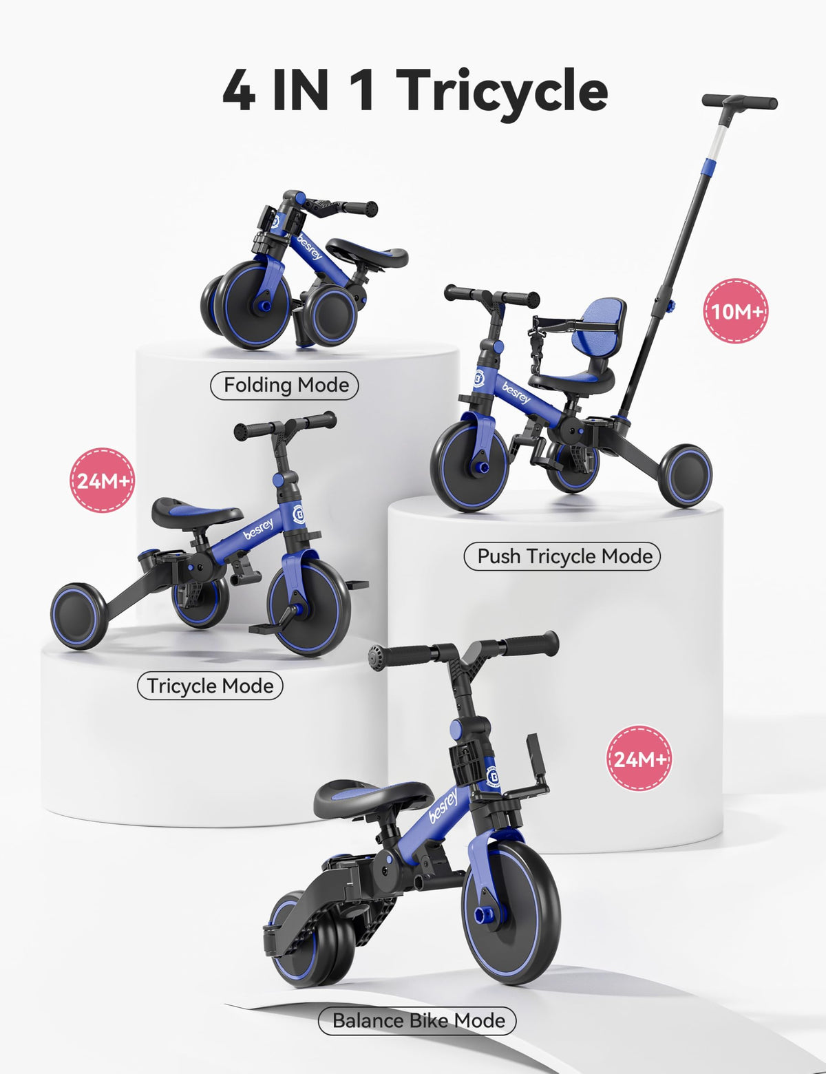 Besrey 4-in-1 Toddler Bike in balance mode supports early balance and steering.