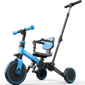 Besrey 4-in-1 toddler bike push handle blue for easy parent control during outings.