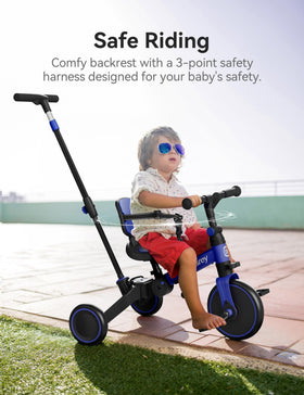 Besrey 4-in-1 Toddler Bike three-point harness helps keep young rider secure.