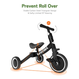 Besrey 5 in 1 toddler bike 70 degree steering limit helps prevent tipping during play