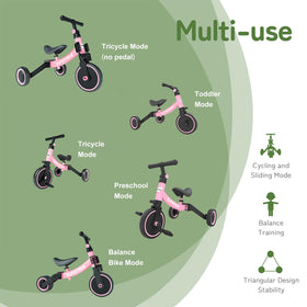 Besrey 5-in-1 toddler bike front angle highlighting curved carbon steel frame for safety.