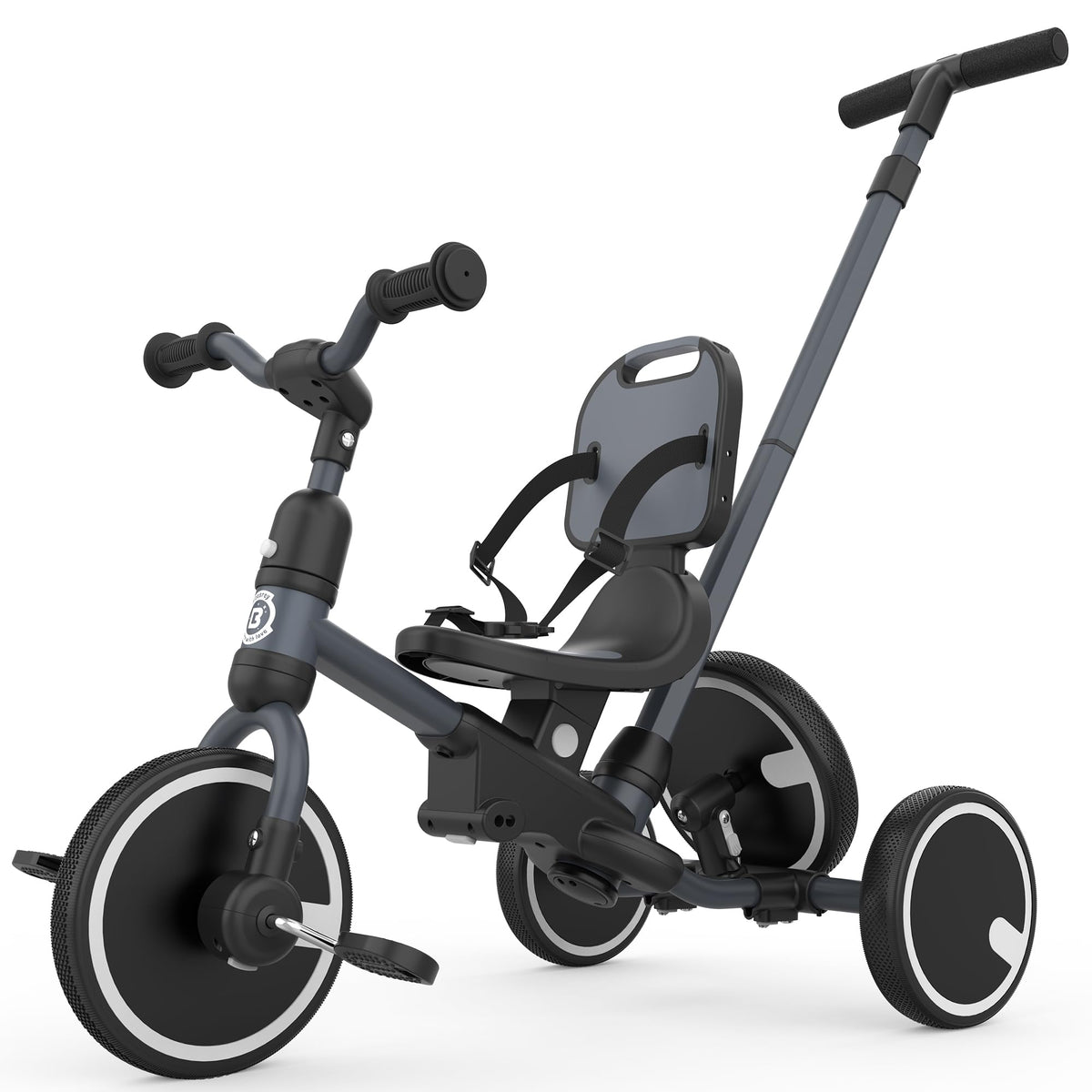 Besrey 5-in-1 tricycle with push-handle and harness for safe, parent-controlled strolls.