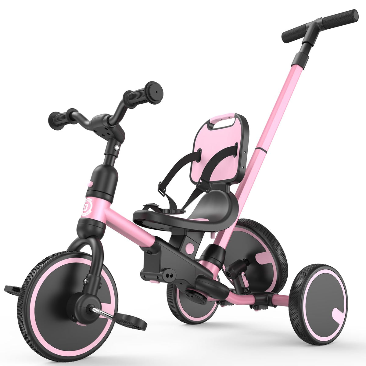 Besrey 5-in-1 toddler tricycle with push handle, secure setup for outdoor walks.
