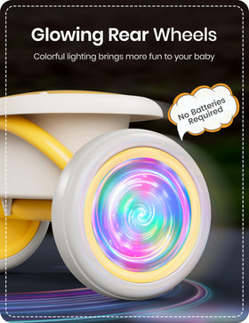 Besrey colorful lighting toddler tricycle rear LED wheels glowing while pedaling.