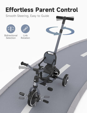Besrey four-position push handle adjusts for parent comfort during walks.