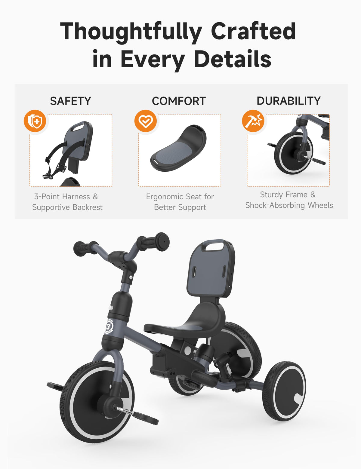 Besrey 5-in-1 mode switch enables easy growth with your child.
