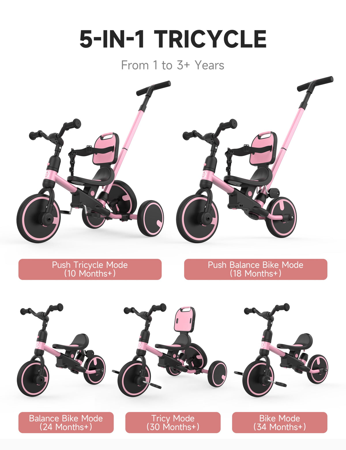 Besrey grow-with-me tricycle mode switch enables quick transitions for growing child.