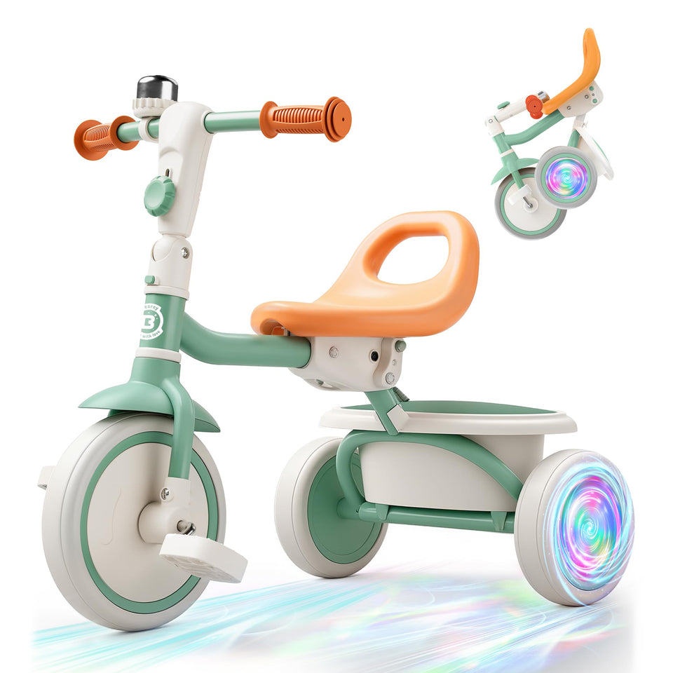Besrey kids tricycle with glow wheels front view for safer rides