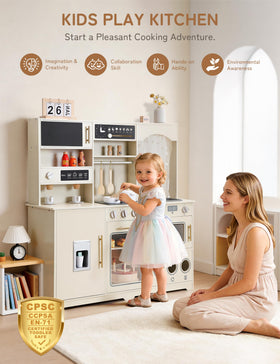 Besrey Play Kitchen includes 15 accessories for creative cooking scenarios