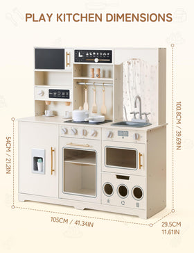 Besrey Play Kitchen dimensions show generous space for multiple kids to play