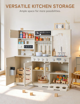 Besrey Play Kitchen garbage bin feature teaches cleaning up after play