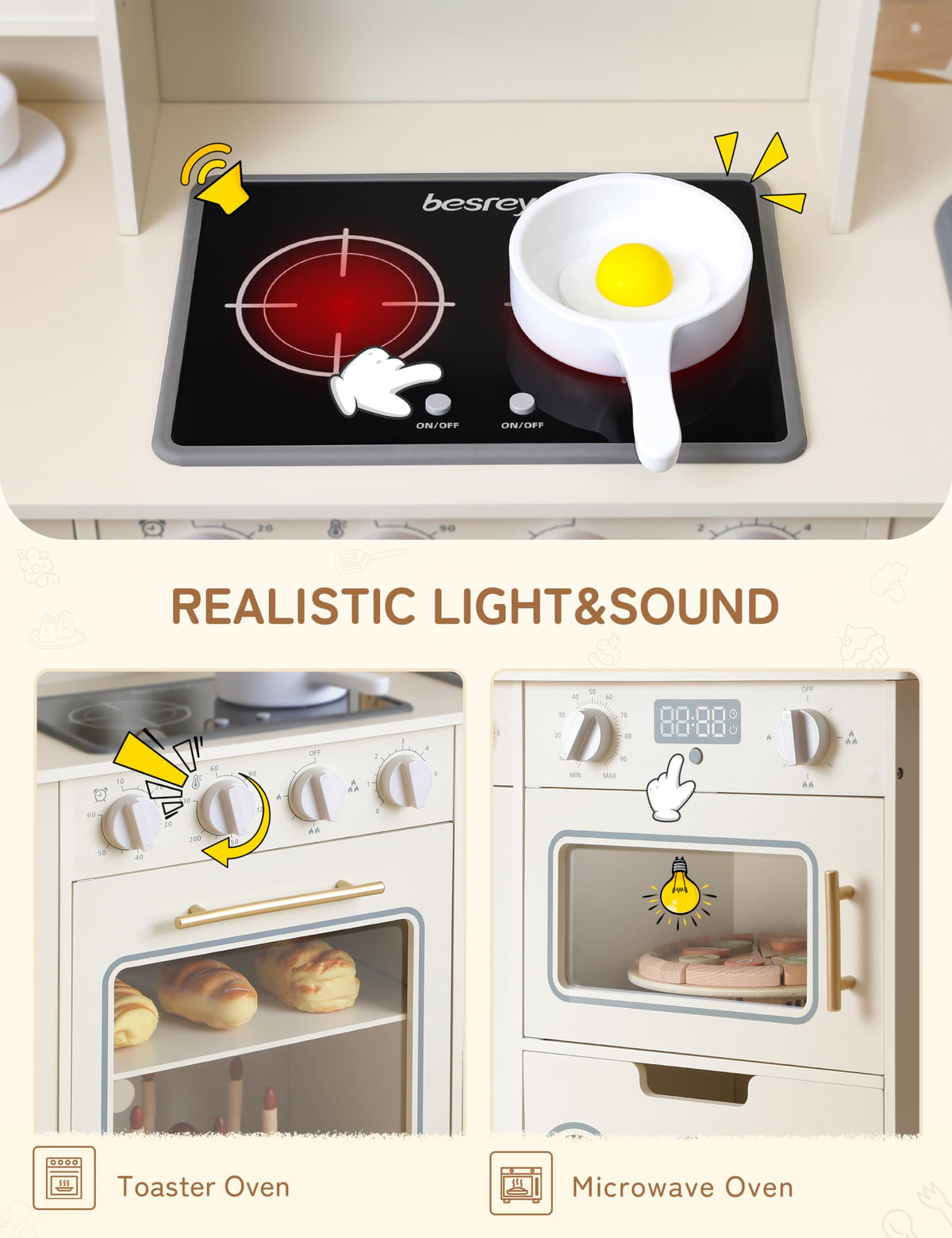 Besrey Play Kitchen removable sink for easy cleanup during playtime