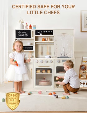 Besrey Play Kitchen stove with turning knobs for tactile feedback during pretend cooking
