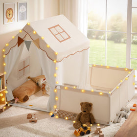 Besrey play tent with enclosure, padded mat, and lights for cozy imaginative play