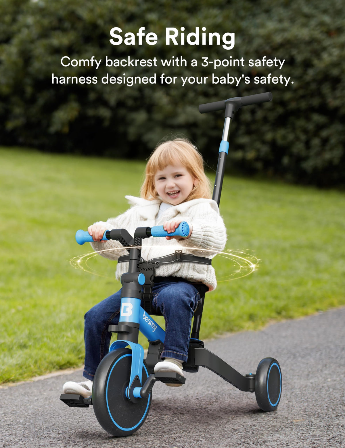 Besrey adjustable handlebar blue grows with child for continued comfort.