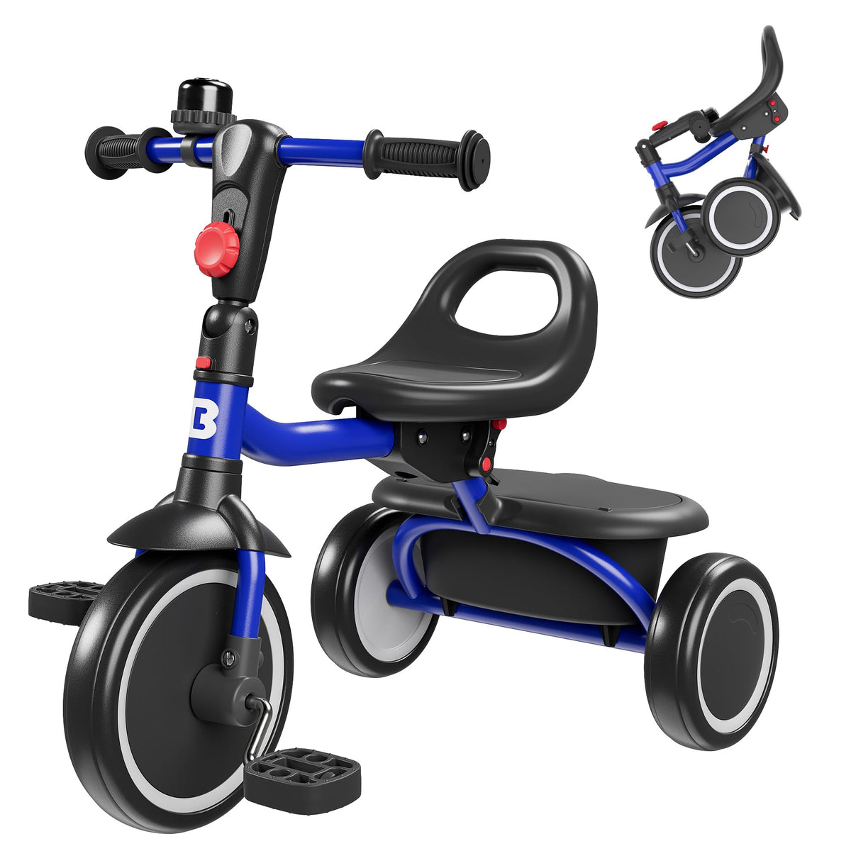 Besrey toddler tricycle blue front view promotes stable, beginner-friendly ride
