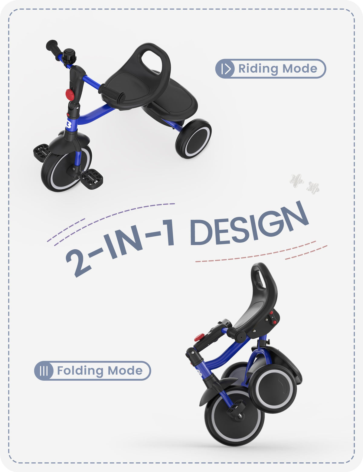 Besrey toddler tricycle blue side view highlights balance for new riders