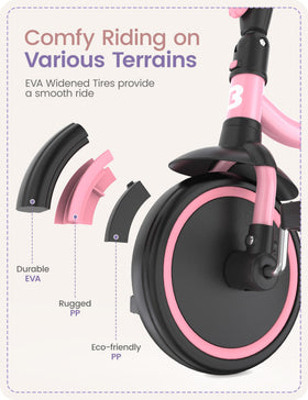 Besrey tricycle pink folded mode shows compact storage