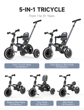 Besrey tricycle with detachable backrest for secure toddler seating.