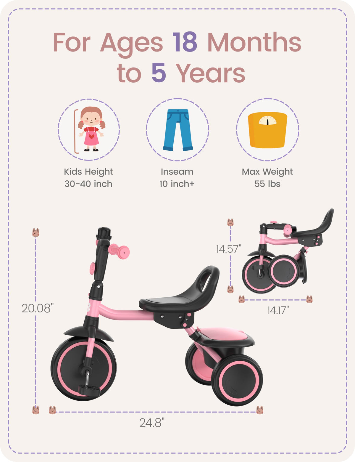 Besrey tricycle in indoor use with smooth EVA wheels