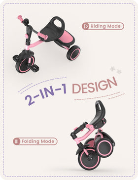 Besrey toddler tricycle pink side view with adjustable seating