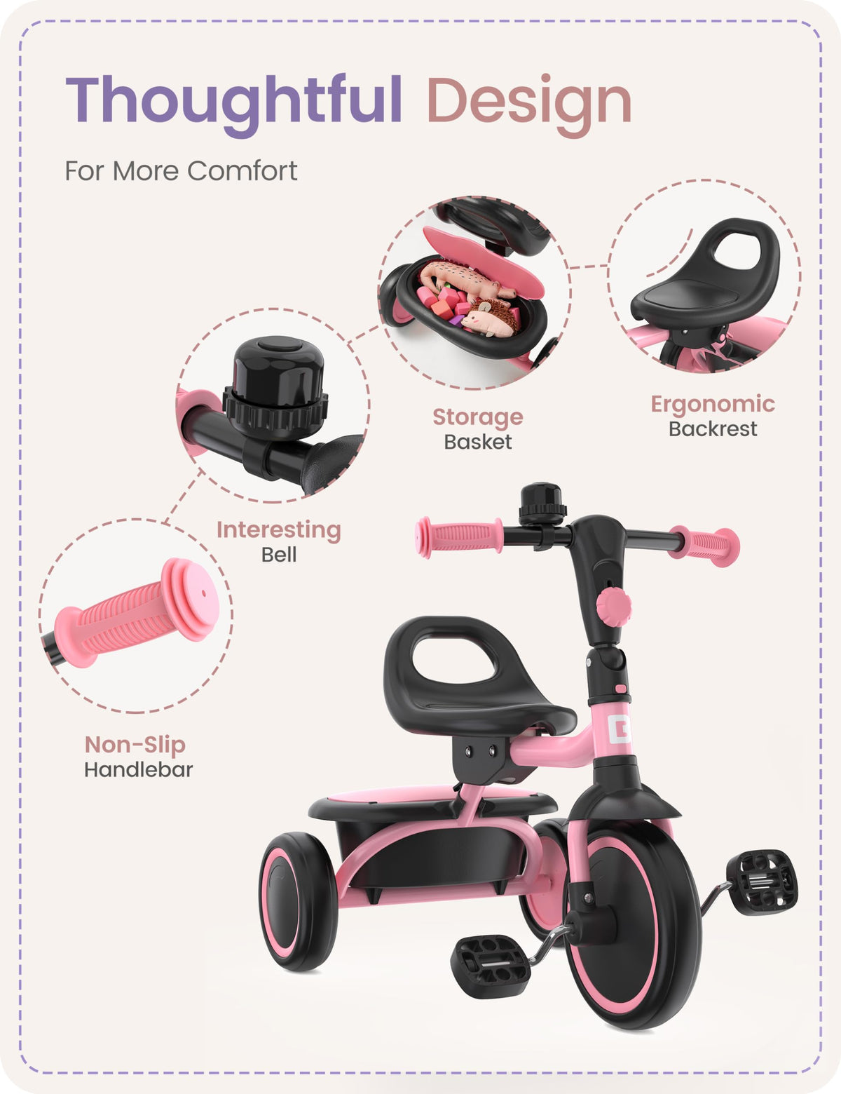 Besrey toddler tricycle seat and backrest for comfort
