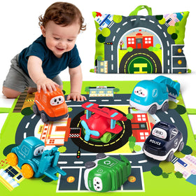 Bessome Big Cartoon Truck Playmat folded into bag for portable play.