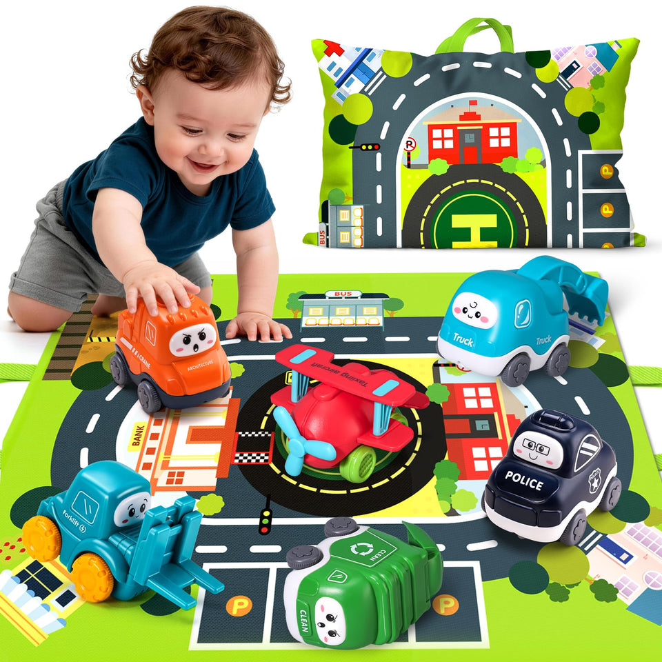 Bessome Big Cartoon Truck Playmat folded into bag for portable play.