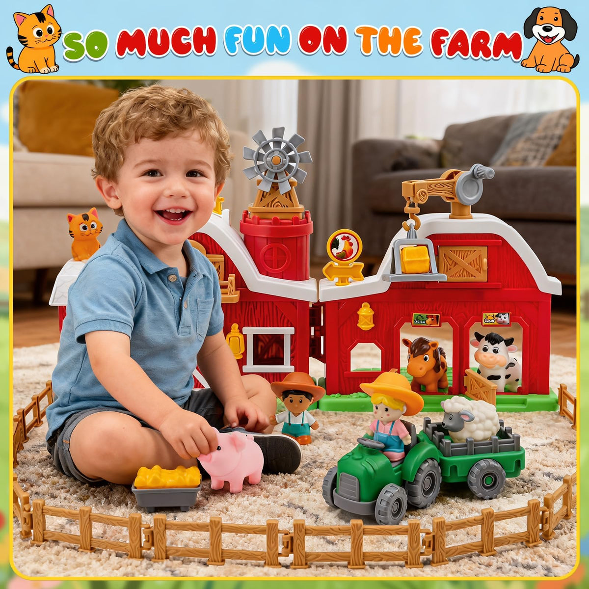 Bessome farm barn playset carrying handle for travel and storage.