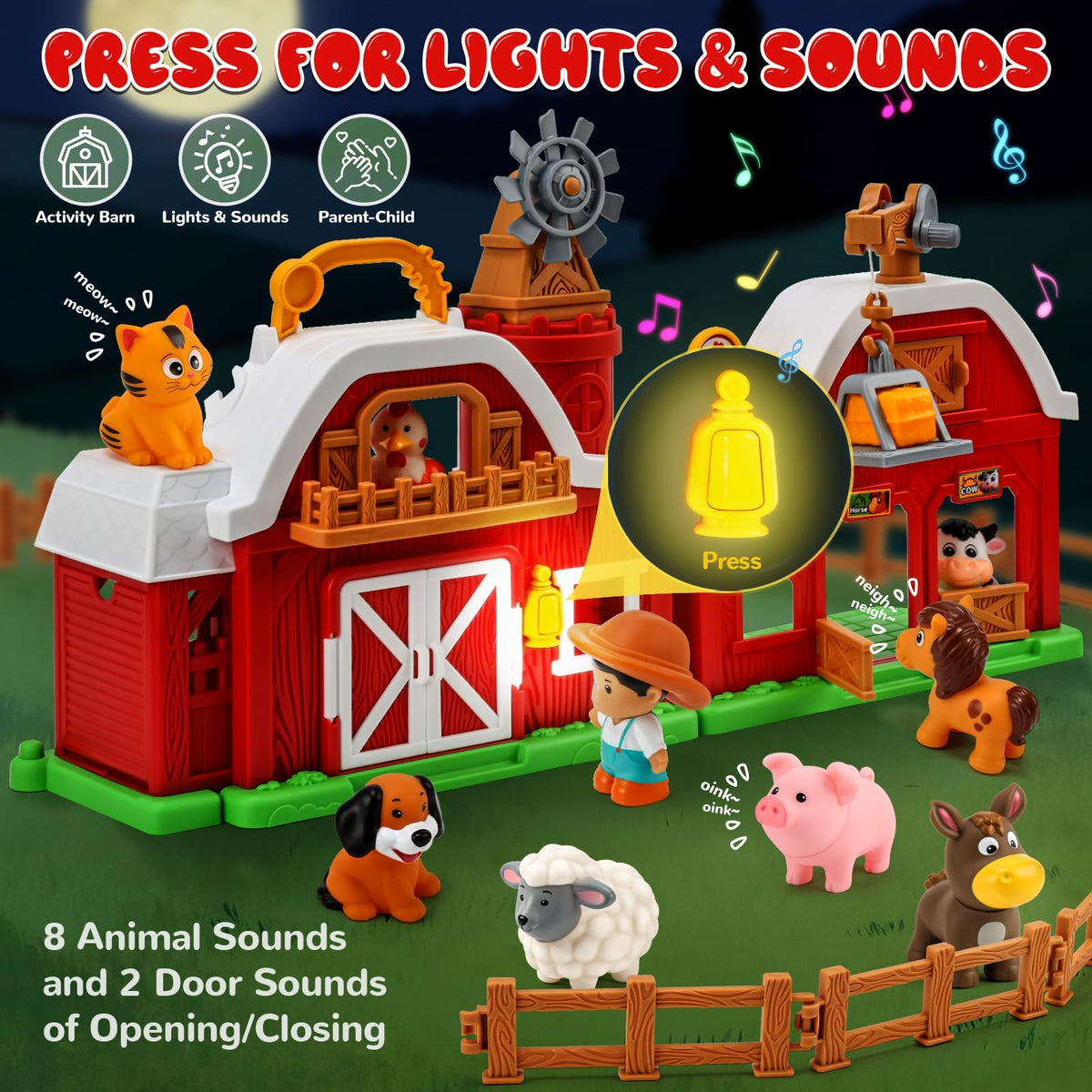 Bessome farm barn playset windmill spins to spark sensory exploration.