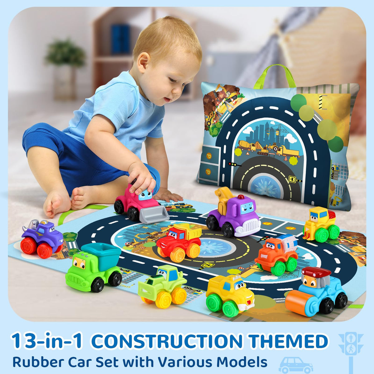 Bessome small colorful cars for tactile exploration and early learning.