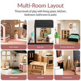 Best Choice Products doll house front door opens for dramatic entrance play.
