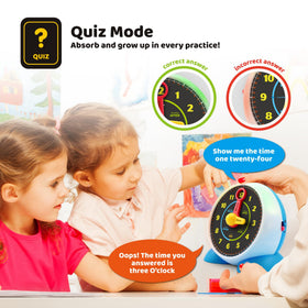 Award badges highlight BEST LEARNING clock as a trusted learning toy.