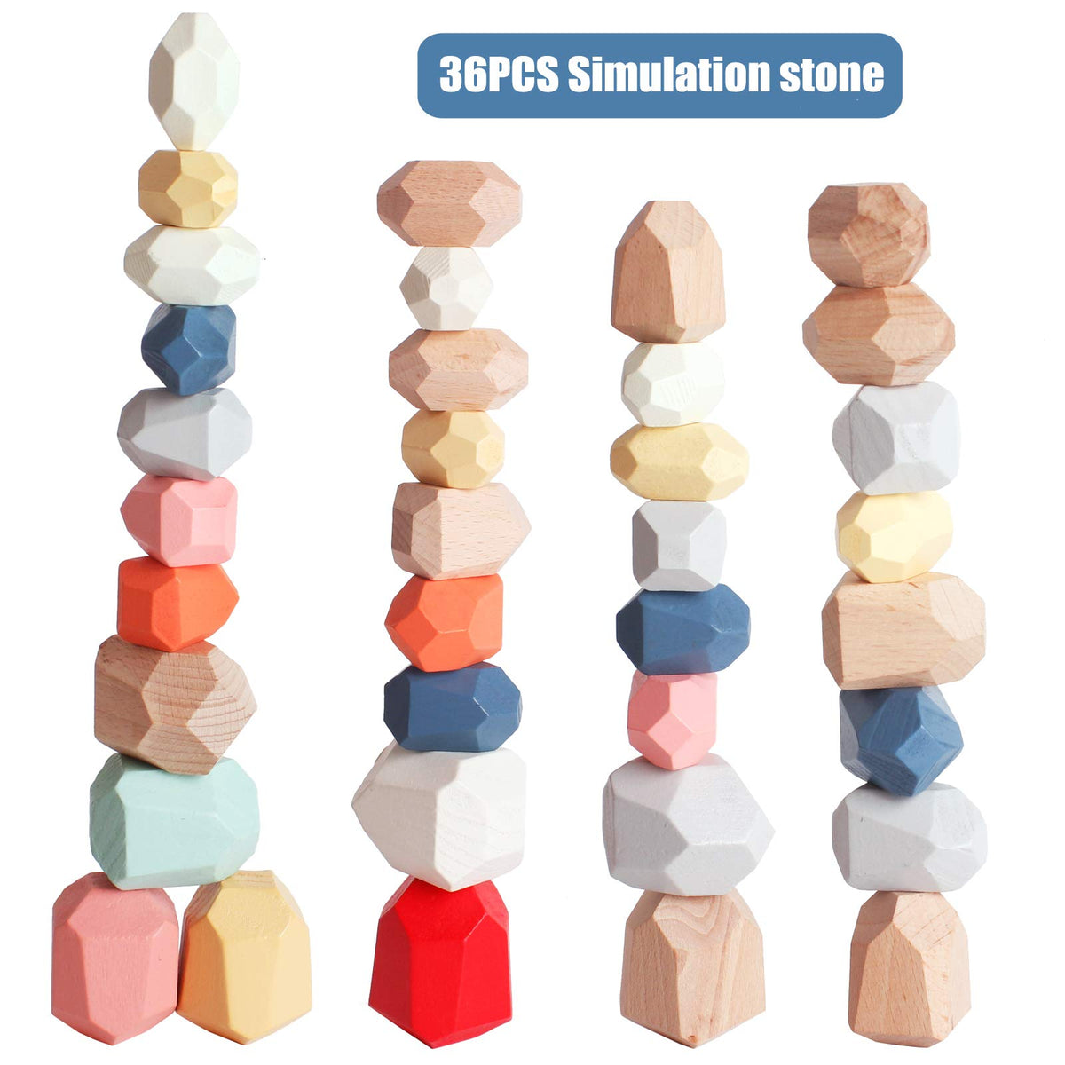 BESTAMTOY pack of 36 stones emphasizes versatile stacking and color sorting