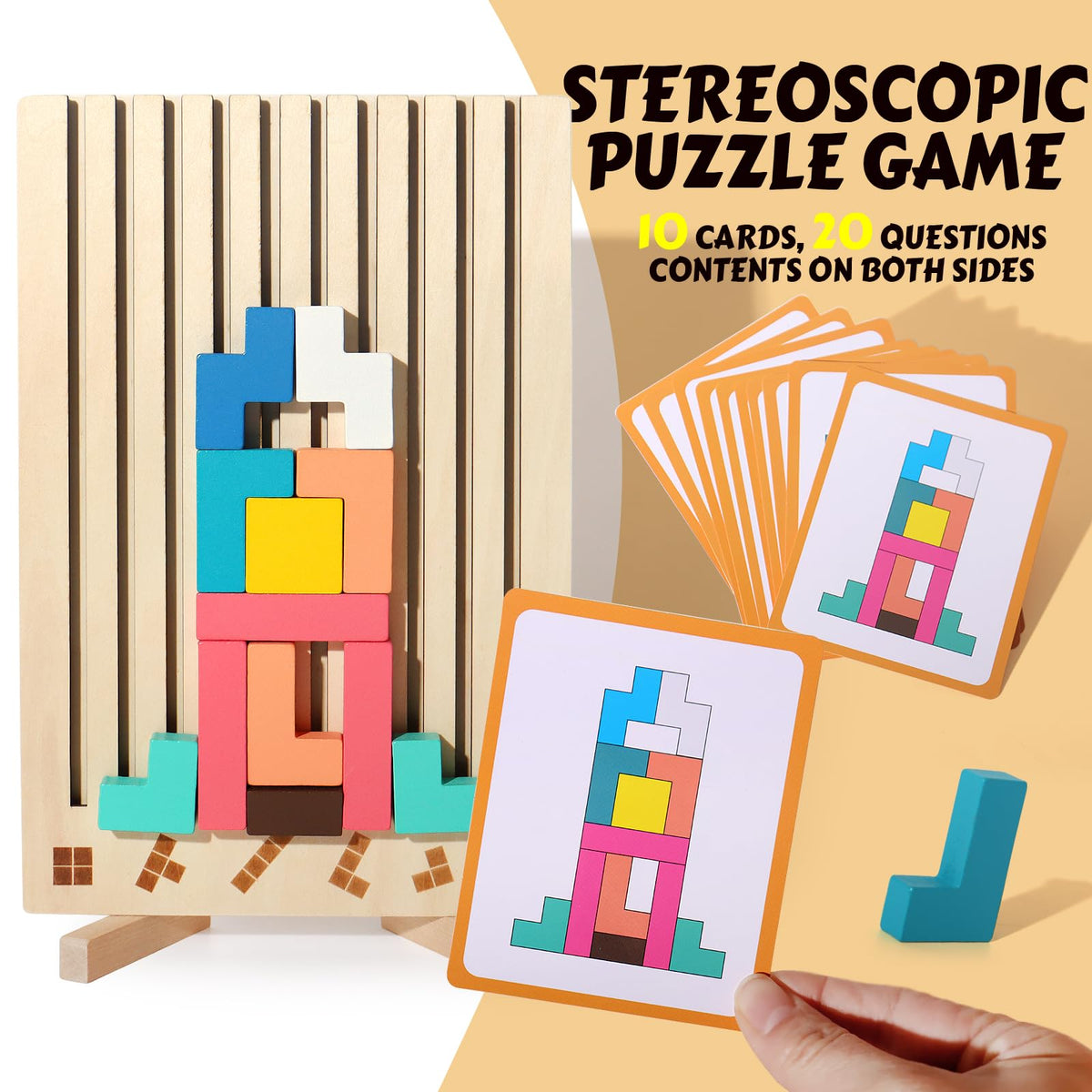 BESTAMTOY wooden blocks with bright colors boost imagination during hands-on play